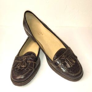 Talbots Brown Leather Croc Embossed Tassel Loafers  8.5